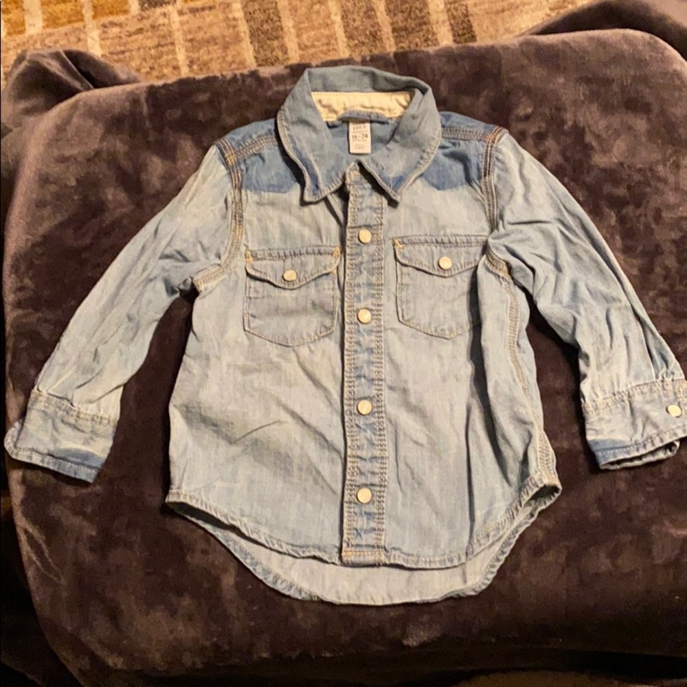 Boys long sleeved denim button down shirt